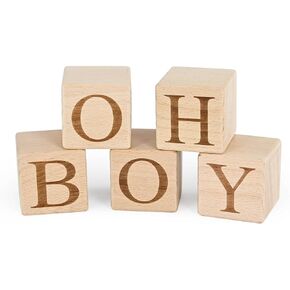 OH BOY Wooden Sign Little Blocks, 2" Table Centerpiece for Baby Shower, Gender Reveal Party Guestbook Keepsake, Ideal Boy Theme Decoration