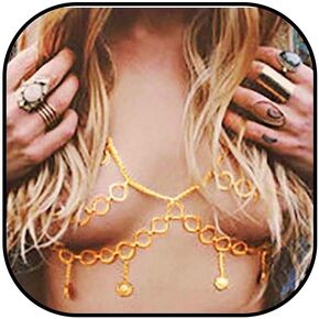 JEWEKY Boho Circle Bra Chain Gold Layered Chest Chain Summer Beach Bikini Nightclub Body Chain for Women