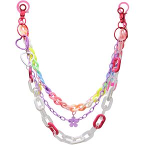 yueton Colorful Acrylic Jean Chain Cute Flower Heart Pants Chain Punk Multi Layer Trousers Chain Rainbow Wallet Pocket Chain for Women