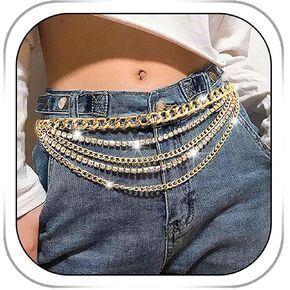 Layered Crystal Body Chain Gold Tassel Waist Chain Sparkly Rhinestone Belly Chains BohoParty Body Accessories for Women and Girls