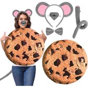 Halloween Cookie and Mouse Costume Set Includ Cookie Tunic Mouse Headband Nose Tail and Bowie for Men Women Book Story Dress Up