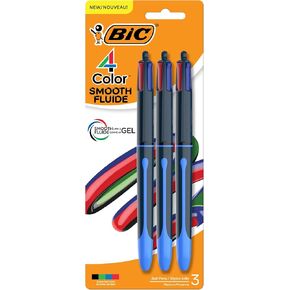 BIC 4-Color Smooth Retractable Ballpoint Pens, Medium Point (1.0mm), 3-Count Pack, Colored Pens with Long-Lasting Ink