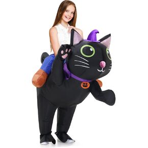 Inflatable Costume Cat for Kids Ride On Cat Blow Up Costumes,Funny Halloween Animal Costume for Girls Boys Cosplay Party
