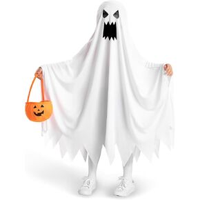 Spooktacular Creations Kids Ghost Costume, Halloween Ghost Costume, White Angry Tattered Ghost Costume with Pumpkin Bag