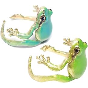 Tree Frog Ring for Women Cute Frog Rings Blue Green Frog Ring Adjustable Open Creative Frogs Shaped Hug Finger Funny Gift Jewelry