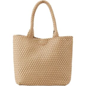 Woven Tote Bag for Women, Fashion Woven Bags for Women Vegan Leather Shoulder Handbags Large Summer Beach Travel Bag