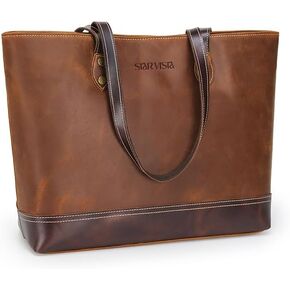 STAR VISTA Catania Vintage Full Grain Leather Tote, Satchel Handbag, Brown & Wine Red, Colour Contrasting, Women's Shoulder Bag, YKK Zippers, Top Handles
