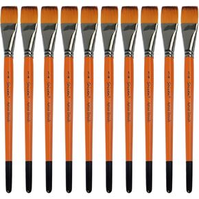 Paint Brushes Set for Acrylic Painting - SYCYKA 10pcs Flat Paint Brushes for Kids Classroom Acrylic Watercolor Oil Painting Canvas Face Painting Touch Up, Orange