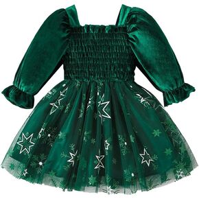 Winmany Baby Girls Velvet Christmas Princess Dress Toddler Long Sleeve Tulle Tutu Skrit Xmas Holiday Outfit 9M-5T