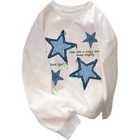 Floerns Girl's Y2k Star Patchwork Long Sleeve Pullover Top Crew Neck Sweatshirts