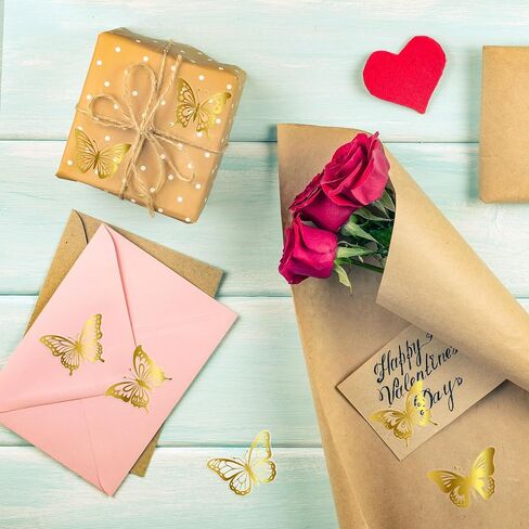 Lesnala 800Pcs Butterfly Sticker Butterfly Stickers for Crafts Butterfly Gold foil Stickers Self-Adhesive Butterfly Label Sticker for Wedding Party Gift Wrap Envelope Seals Invitation Card (8 Styles) in Saudi Arabia