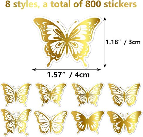 Lesnala 800Pcs Butterfly Sticker Butterfly Stickers for Crafts Butterfly Gold foil Stickers Self-Adhesive Butterfly Label Sticker for Wedding Party Gift Wrap Envelope Seals Invitation Card (8 Styles) in Saudi Arabia