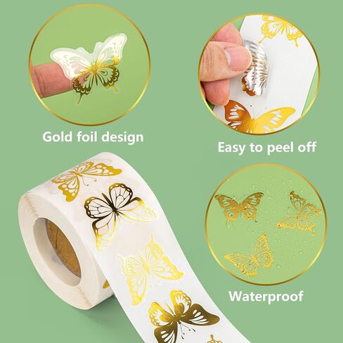 Lesnala 800Pcs Butterfly Sticker Butterfly Stickers for Crafts Butterfly Gold foil Stickers Self-Adhesive Butterfly Label Sticker for Wedding Party Gift Wrap Envelope Seals Invitation Card (8 Styles) in Saudi Arabia