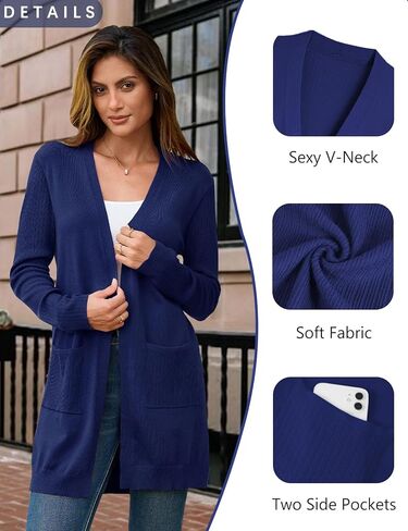 كنزة صوفية BB&KK للنساء عصرية مضلعة بأكمام طويلة مفتوحة من الأمام متماسكة كاجوال للخريف ملابس خارجية منفضة مع جيوب in Kuwait