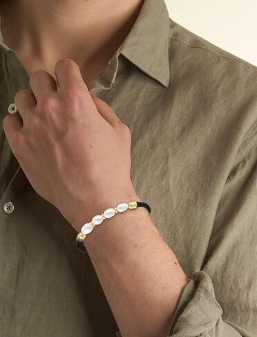 Freshwater Pearl Leather Bracelets for Men, Stainless Steel Braided Bracelet Woven Wristband for Men Women Jewelry Gifts in Saudi Arabia