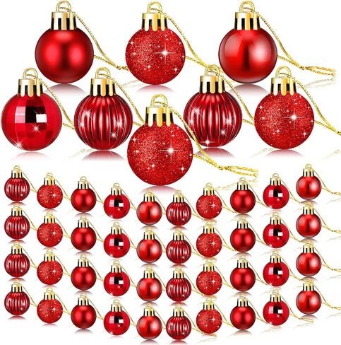 Sumind 48 Pieces Christmas Ball Ornaments Mini Christmas Tree Decoration Miniature Christmas Tree Ornaments for Small Trees (Red) in Saudi Arabia
