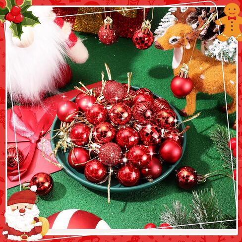 Sumind 48 Pieces Christmas Ball Ornaments Mini Christmas Tree Decoration Miniature Christmas Tree Ornaments for Small Trees (Red) in Saudi Arabia