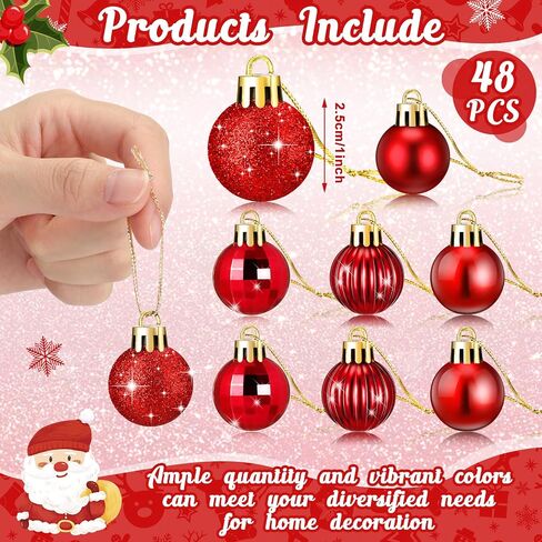 Sumind 48 Pieces Christmas Ball Ornaments Mini Christmas Tree Decoration Miniature Christmas Tree Ornaments for Small Trees (Red) in Saudi Arabia
