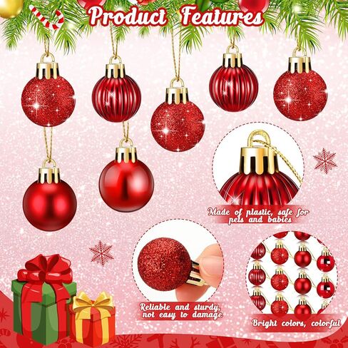 Sumind 48 Pieces Christmas Ball Ornaments Mini Christmas Tree Decoration Miniature Christmas Tree Ornaments for Small Trees (Red) in Saudi Arabia