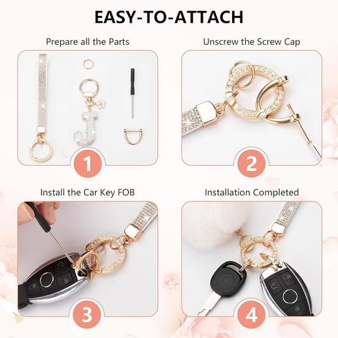 Initial Letter Keychain for Women Girl Bling Rhinestone Sparkly Bag Backpack Purse Charm Cute Car Pom Pom Key Chain Wristlet in Saudi Arabia