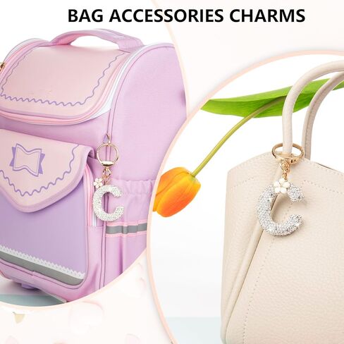 Initial Letter Keychain for Women Girl Bling Rhinestone Sparkly Bag Backpack Purse Charm Cute Car Pom Pom Key Chain Wristlet in Saudi Arabia