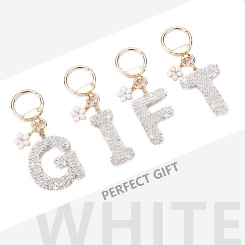 Initial Letter Keychain for Women Girl Bling Rhinestone Sparkly Bag Backpack Purse Charm Cute Car Pom Pom Key Chain Wristlet in Saudi Arabia