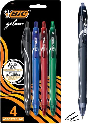 BIC® Gel-ocity Quick-Dry Retractable Gel Pens, Medium Point, 0.7 mm, Assorted Barrel, Assorted Ink, Pack Of 4 Pens in Saudi Arabia