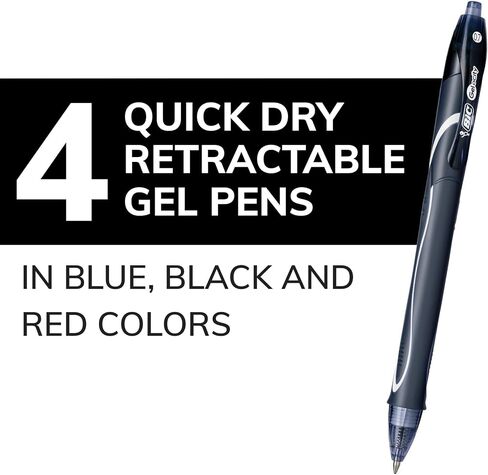 BIC® Gel-ocity Quick-Dry Retractable Gel Pens, Medium Point, 0.7 mm, Assorted Barrel, Assorted Ink, Pack Of 4 Pens in Saudi Arabia