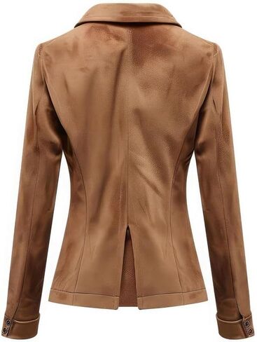 Women's Brown Genuine Suede Blazer with Notch Lapel Collar - Soft Slim-fit One-Button Single Vent Casual Leather Jacket in Saudi Arabia
