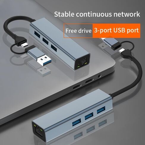 USB+Type C 2 في 1 إلى منفذ LAN (100 ميجا بت في الثانية) + HUB Hub USB C إلى HDMI Hub Ethernet 3*USB 3.0 قارئ بطاقات SD/TF، ​​متوافق مع أجهزة الكمبيوتر المحمولة USB C وأجهزة C الأخرى in Saudi Arabia