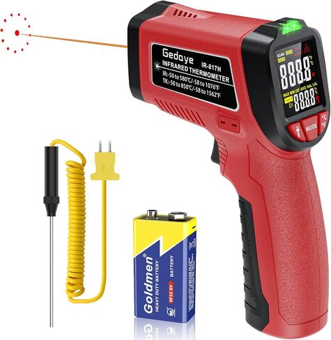 Infrared Temperature Gun, Gedaye Laser Thermometer with Laser Pointer 13:1, Meat Thermometer with Metal Probe, Adjustable Emissivity, Heat Temperature -58℉ to 1076℉ for Cooking Pizza Oven Grill Fridge in Kuwait