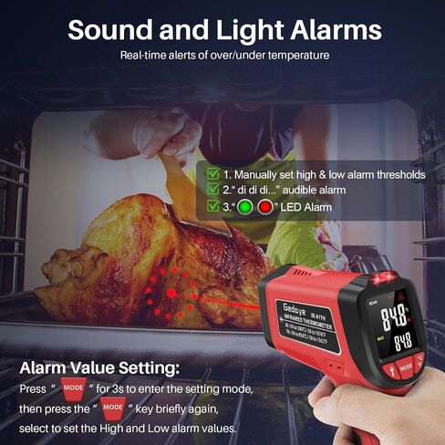 Infrared Temperature Gun, Gedaye Laser Thermometer with Laser Pointer 13:1, Meat Thermometer with Metal Probe, Adjustable Emissivity, Heat Temperature -58℉ to 1076℉ for Cooking Pizza Oven Grill Fridge in Kuwait