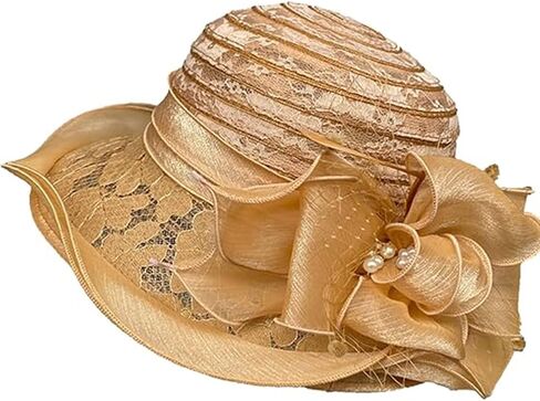 Women Kentucky-Organza Sun-Hat with Bow-Flower Church-Derby-Fascinators Bowler-Hat for Wedding Tea Party Cocktail Events in Saudi Arabia
