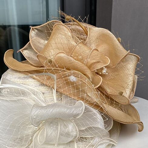 Women Kentucky-Organza Sun-Hat with Bow-Flower Church-Derby-Fascinators Bowler-Hat for Wedding Tea Party Cocktail Events in Saudi Arabia