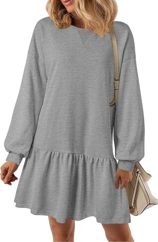PRETTYGARDEN Womens Fall Patchwork Sweatshirt Dress Casual Long Sleeve Crewneck Pullover Cute Babydoll Mini Dresses in Saudi Arabia