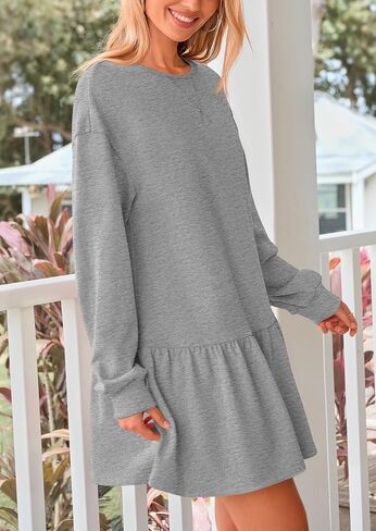 PRETTYGARDEN Womens Fall Patchwork Sweatshirt Dress Casual Long Sleeve Crewneck Pullover Cute Babydoll Mini Dresses in Saudi Arabia