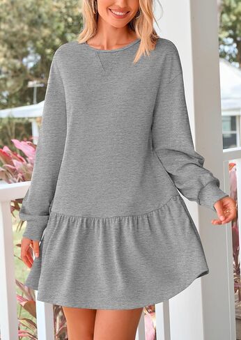 PRETTYGARDEN Womens Fall Patchwork Sweatshirt Dress Casual Long Sleeve Crewneck Pullover Cute Babydoll Mini Dresses in Saudi Arabia