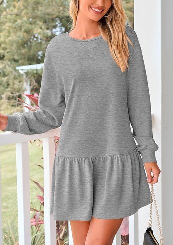 PRETTYGARDEN Womens Fall Patchwork Sweatshirt Dress Casual Long Sleeve Crewneck Pullover Cute Babydoll Mini Dresses in Saudi Arabia