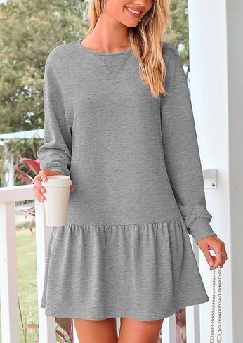 PRETTYGARDEN Womens Fall Patchwork Sweatshirt Dress Casual Long Sleeve Crewneck Pullover Cute Babydoll Mini Dresses in Saudi Arabia