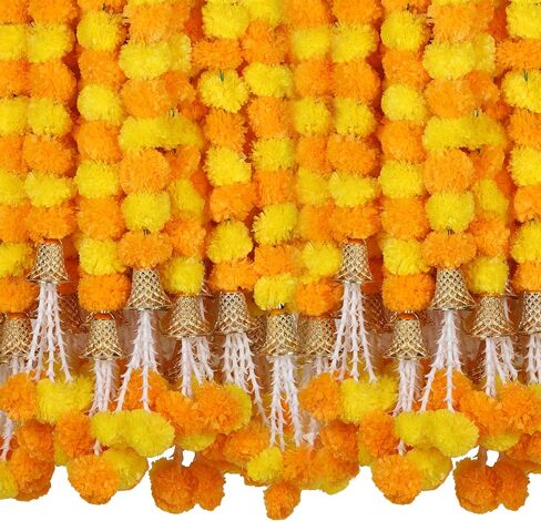 Marubhumi Artificial Marigold Flower Strands Garland for Diwali Decor,5 Feet Long Strands, Garland for Decoration, Diwali Decorations for Home, Christmas Decor Wedding Decor, Yellow & Red - 5 PCS in Saudi Arabia