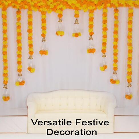 Marubhumi Artificial Marigold Flower Strands Garland for Diwali Decor,5 Feet Long Strands, Garland for Decoration, Diwali Decorations for Home, Christmas Decor Wedding Decor, Yellow & Red - 5 PCS in Saudi Arabia