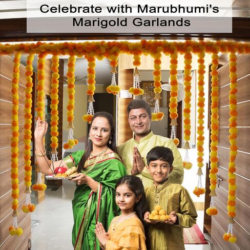 Marubhumi Artificial Marigold Flower Strands Garland for Diwali Decor,5 Feet Long Strands, Garland for Decoration, Diwali Decorations for Home, Christmas Decor Wedding Decor, Yellow & Red - 5 PCS in Saudi Arabia