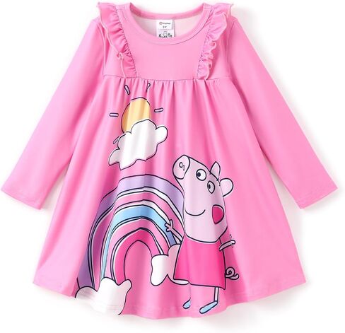 فستان Peppa Pig فساتين للفتيات الصغيرات بأكمام طويلة وطباعة شخصية لطيفة كاجوال للخريف ملابس أرجوانية لحفلات أعياد الميلاد in Saudi Arabia