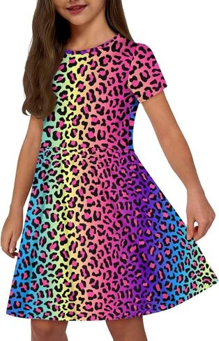 Uourmeti Casual Dress for Kids 2-3 Girls Summer Dresses Short Sleeve Midi Dress in Kuwait