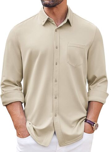 COOFANDY Mens Long Sleeve Button Down Shirt Wrinkle Free Casual Shirt for Men Untucked Shirts with Pocket for Wedding in Saudi Arabia