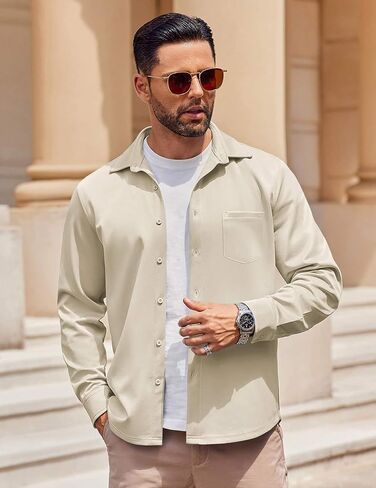 COOFANDY Mens Long Sleeve Button Down Shirt Wrinkle Free Casual Shirt for Men Untucked Shirts with Pocket for Wedding in Saudi Arabia