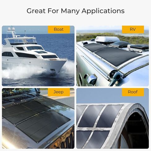 BougeRV Arch 200 Watts Fiberglass Flexible Solar Panel, Portable Bendable 12 Volts 10BB Mono Cell for RV Camping Home Boat Marine Curve Surface Black in Saudi Arabia