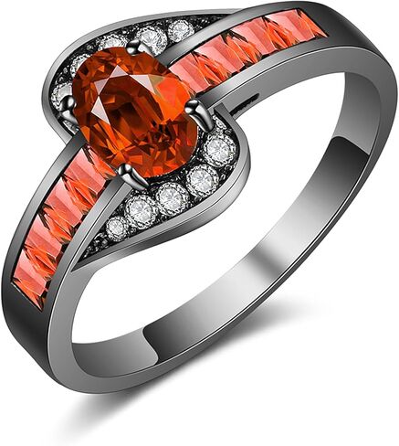 14K Black Gold Plated Statement Ring, Crystal Silver Band Rings Promise Rings for Women Jewelry Gifts - Purple/Red Cubic Zirconia emo Ring - Mothers Day Gifts in Kuwait