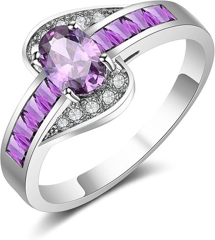 14K Black Gold Plated Statement Ring, Crystal Silver Band Rings Promise Rings for Women Jewelry Gifts - Purple/Red Cubic Zirconia emo Ring - Mothers Day Gifts in Kuwait