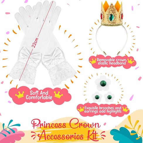 5 Piece Princess Wig Accessories Princess Costume Wavy Wig Crown Earring Glove Brooch Princess Dress up for Women Halloween Cosplay Party in Saudi Arabia